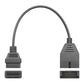 OBD2 adapter cable with two connector ends, 12-pin and 16-pin, black.