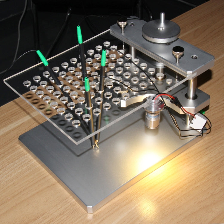 Aluminum alloy ECU/BDM test stand with PCB plate, pins, and mounted components