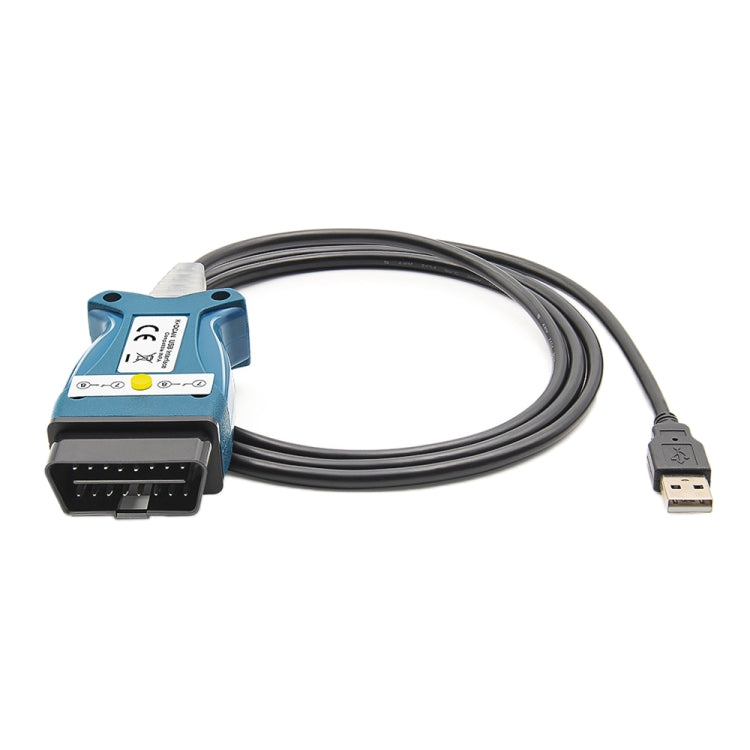 Blue OBD diagnostic connector with black cable and USB plug