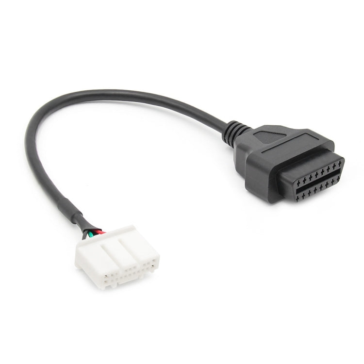 OBD2 diagnostic adapter cable with dark OBD plug and white multi-pin connector