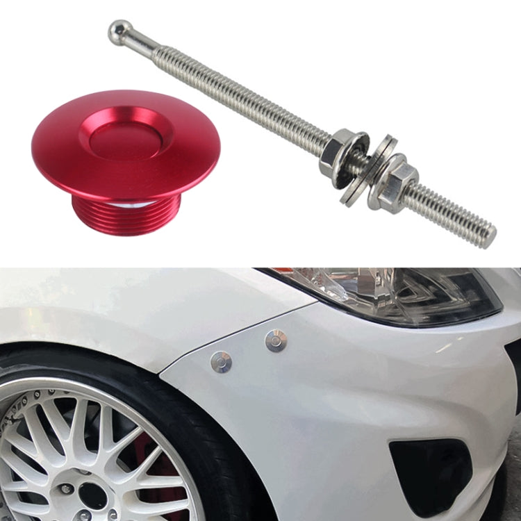 Red anodized quick-pins hood pin with stainless lock bolt and push-button cap