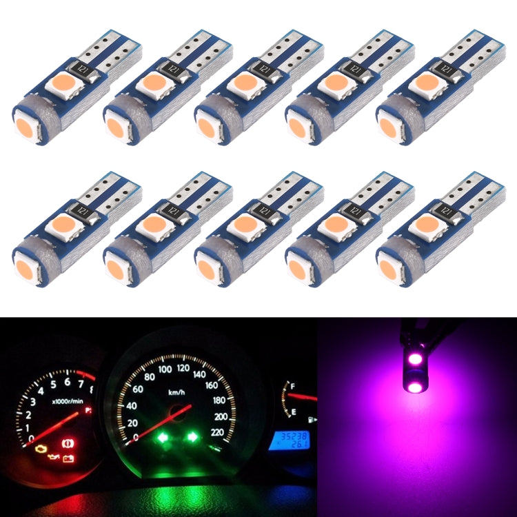 Set of T5 DC12V instrument panel LED bulbs with purple-pink light, bulb shown lit