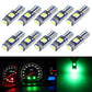 Set of T5 DC12V instrument panel LED bulbs with green light, bulb shown lit