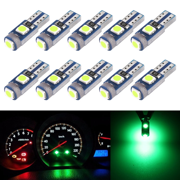Set of T5 DC12V instrument panel LED bulbs with green light, bulb shown lit
