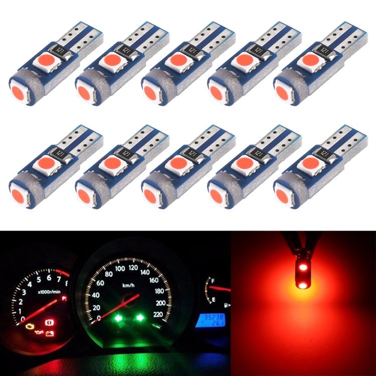 Set of T5 DC12V instrument panel LED bulbs with red light, bulb shown lit