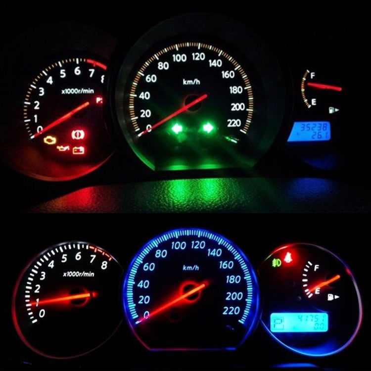 Car instrument cluster with red, green, and blue LED backlight glow