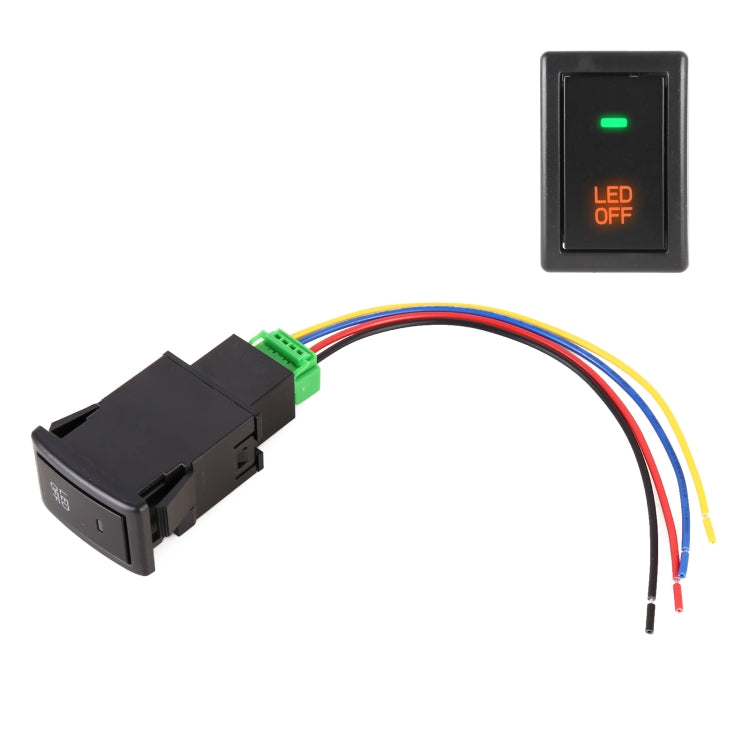 Car fog light on-off switch with LED OFF indicator window and wire harness, black