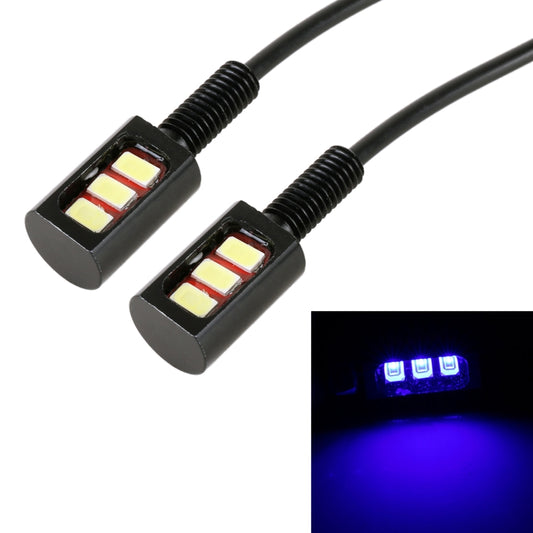 Pair of black LED license plate lights with 3 SMD chips each and blue glow