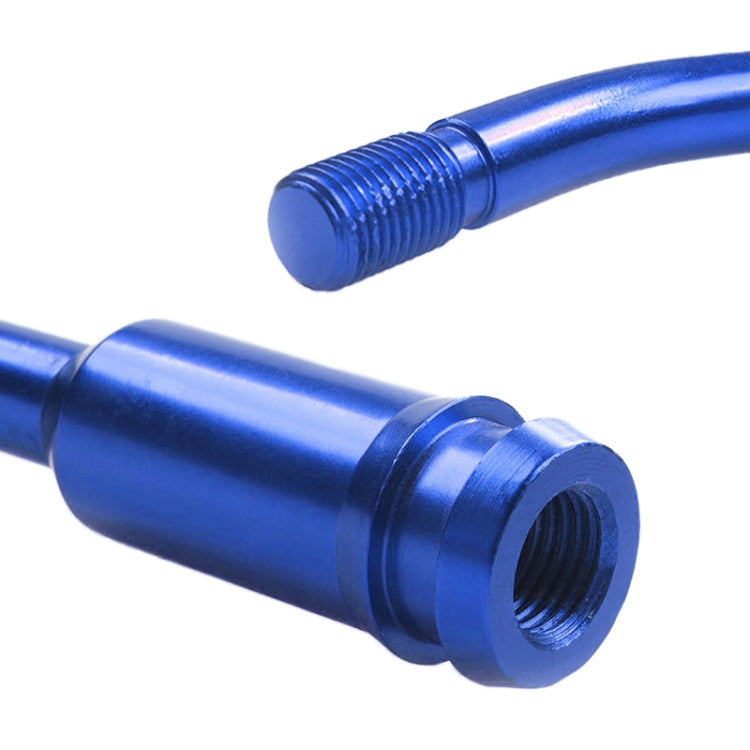 Blue quick-curved gear lever extension rod close-up of threaded connector