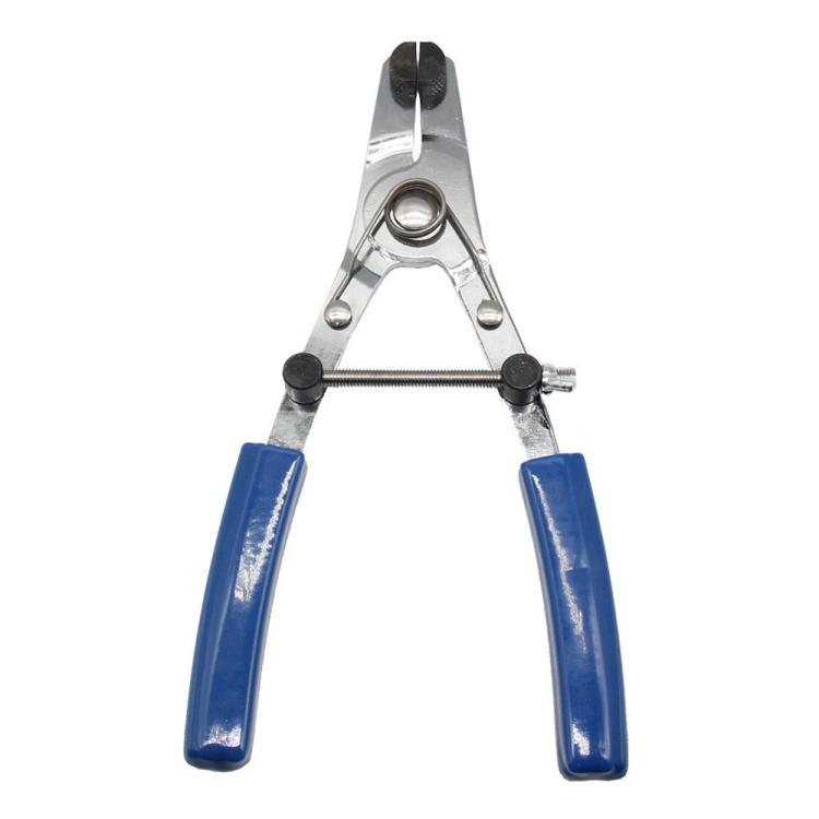 Brake piston removal pliers with blue handles and steel jaws