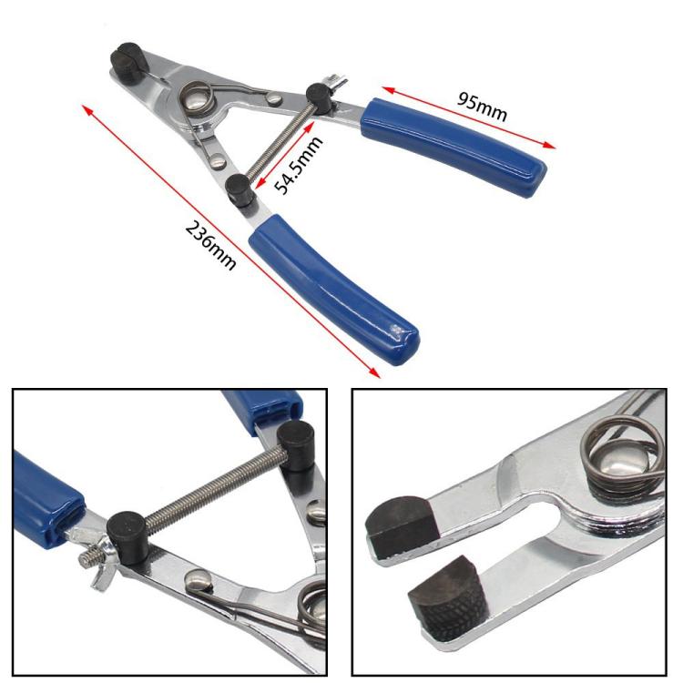 Brake piston removal pliers with blue grips and compact, wide-set steel jaws