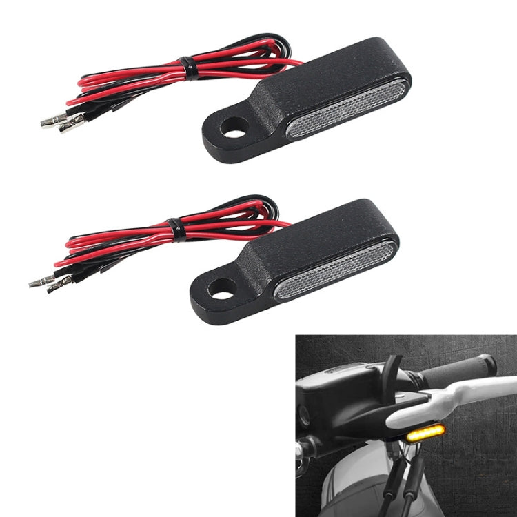 Pair of black motorcycle handlebar LED turn signal lights with red wire leads