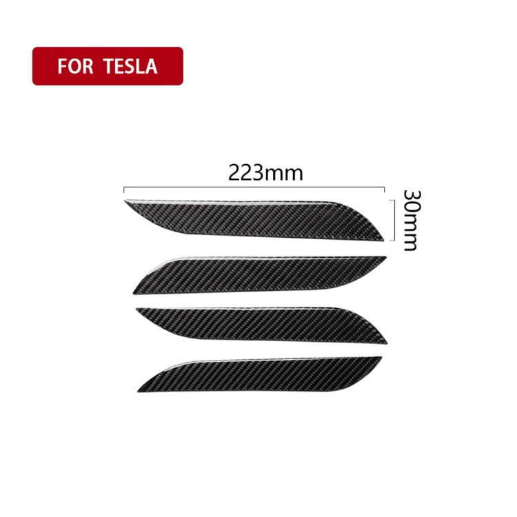 Four carbon fiber-look outside handle sticker pieces for door handle decoration.