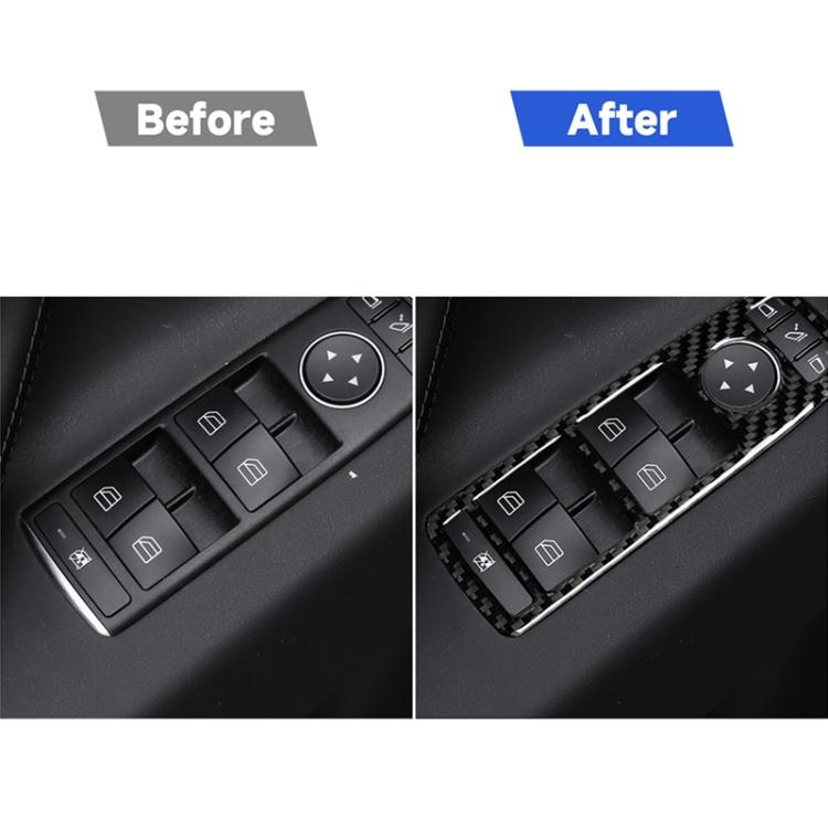 After view of carbon fiber window lift control trim over car door switch panel