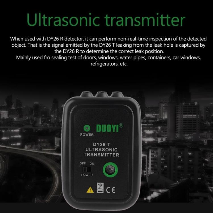 Black ultrasonic transmitter with POWER controls and status indicator light