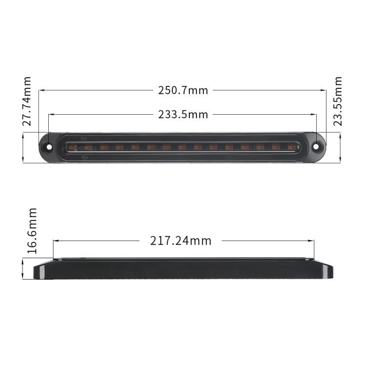 Black LED tail light bar with two end mounting holes and an integrated LED light strip.