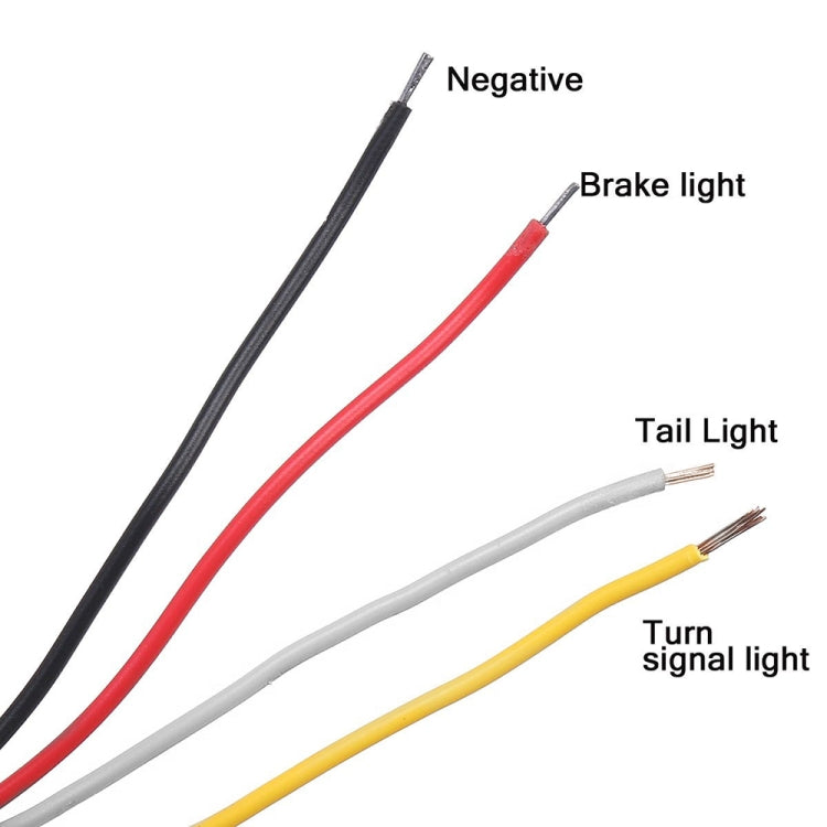 LED tail light wiring leads: black, red, and white with a yellow turn-signal wire.