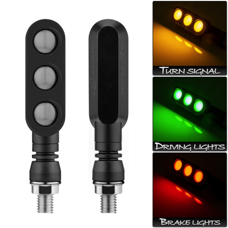 Motorcycle LED turn signal lights, 2-pack, black housings with three lens faces