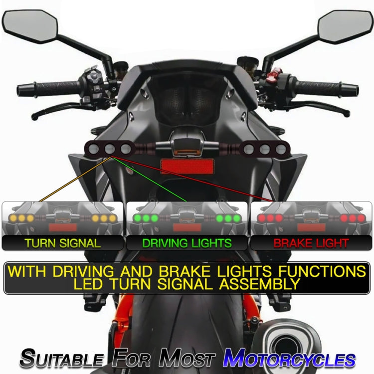 Motorcycle LED turn signal assembly mounted on handlebars with two light units