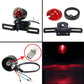 Brake light kit with round lamp, mounting bracket parts, and wiring harness