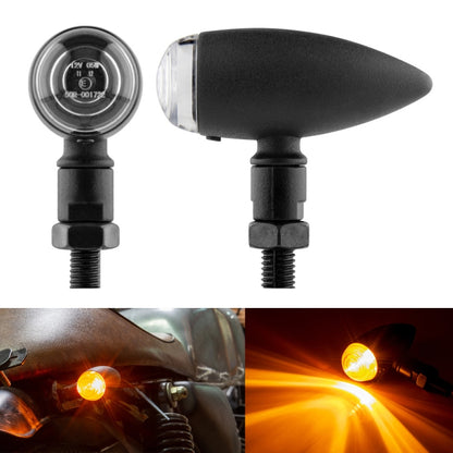 Motorcycle retro turn signal light pair, black housing with clear lens and mounting stud