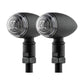 Motorcycle retro turn signal light pair with black housing and clear round lens
