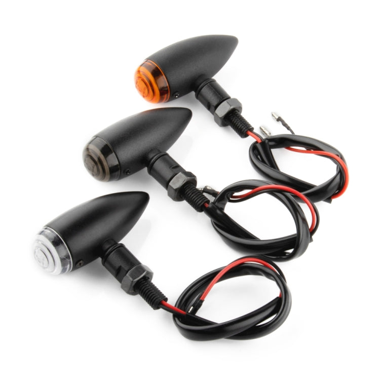 Motorcycle retro turn signal lights set with black housings, clear/amber lenses, and wires