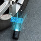 Rechargeable portable air pump with lit LCD screen and bright COB light by a tire