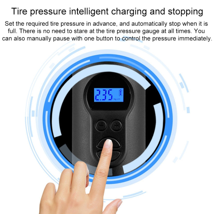 Black air pump control panel with digital pressure readout and illuminated ring