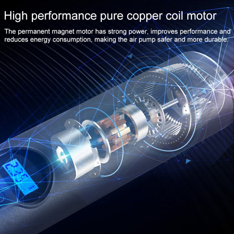 Black air pump cutaway showing internal motor coil and airflow pathway