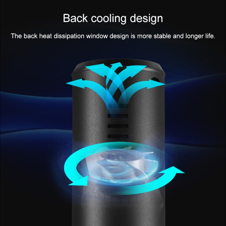 Black air pump with rear ventilation vents and internal cooling airflow