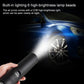 Black electric air pump held in hand with built-in COB light