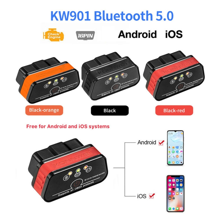OBD2 Bluetooth 5.0 scanner color options: black, black-orange, black-red