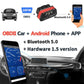 OBD2 Bluetooth 5.0 car diagnostic scanner connecting to an Android phone