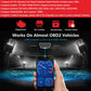 Smartphone displaying diagnostic gauges with OBD2 Bluetooth scanner