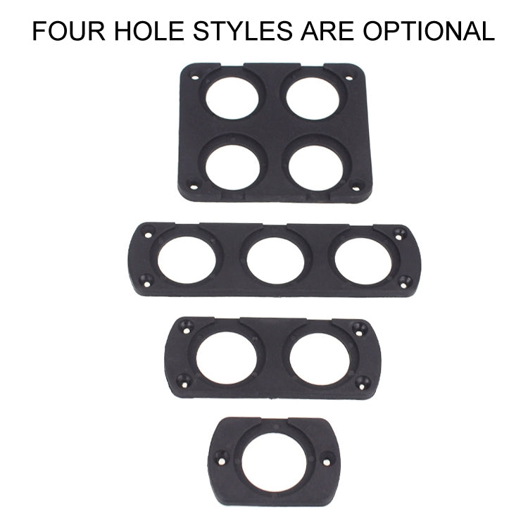 Assorted black 4-hole charging panel styles with different circular cutout layouts