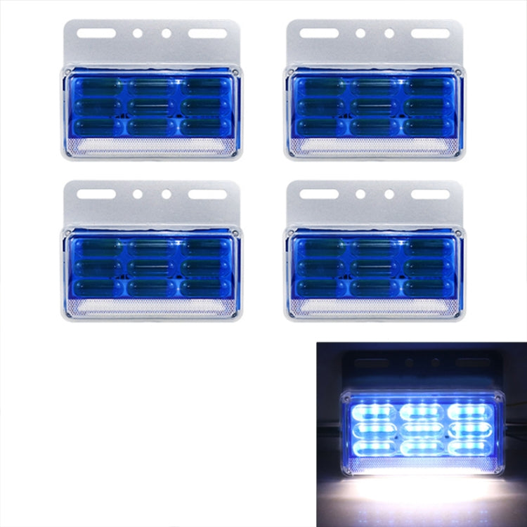 Waterproof LED side marker light set with blue lens and rectangular mounting frame