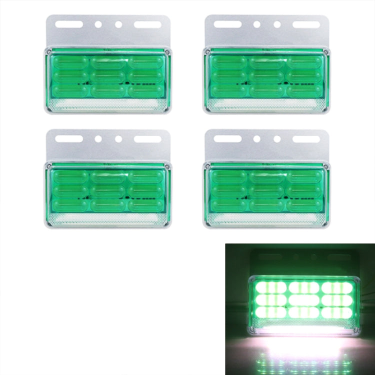 Waterproof LED side marker light set with green lens and rectangular mounting frame