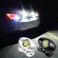 Pair of LED reversing lights (black and silver) with bright white lens glow