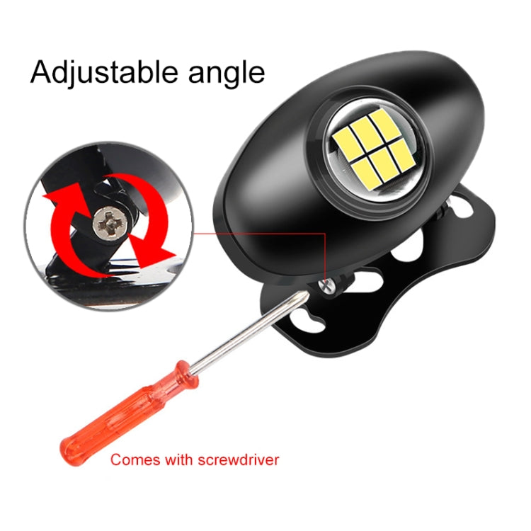 Black LED reversing light with adjustable angle, includes screwdriver for mounting