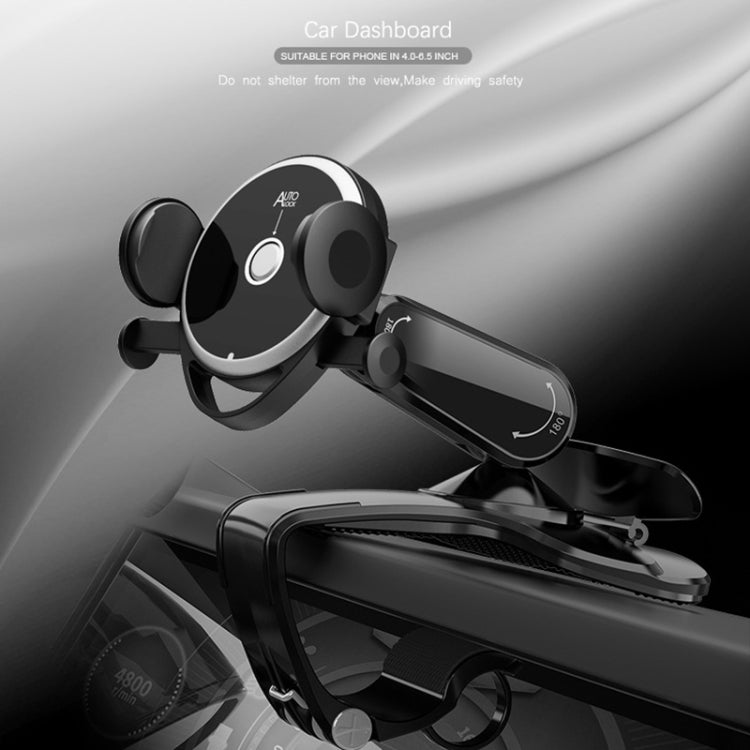 Car dashboard mobile phone holder with circular grip arms and mounting base