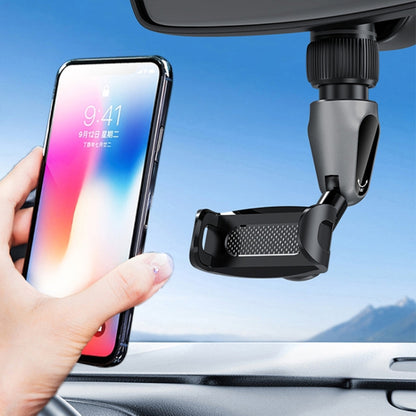 Car phone holder with small spring clip, holding a smartphone securely on dashboard