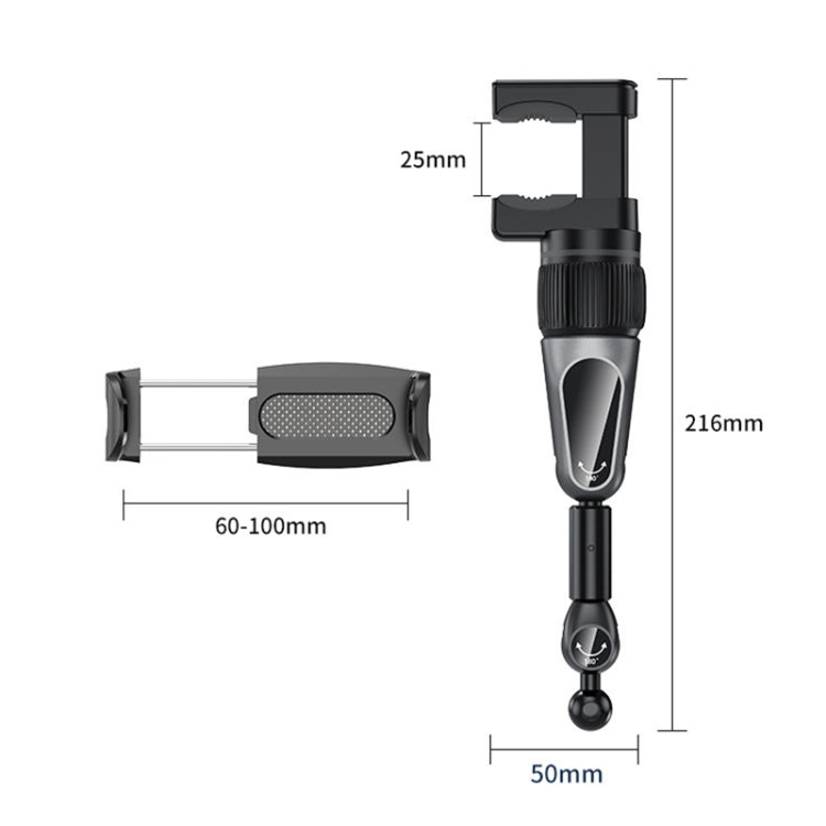 Car phone holder size diagram: clip fits 60–100 mm; height 216 mm
