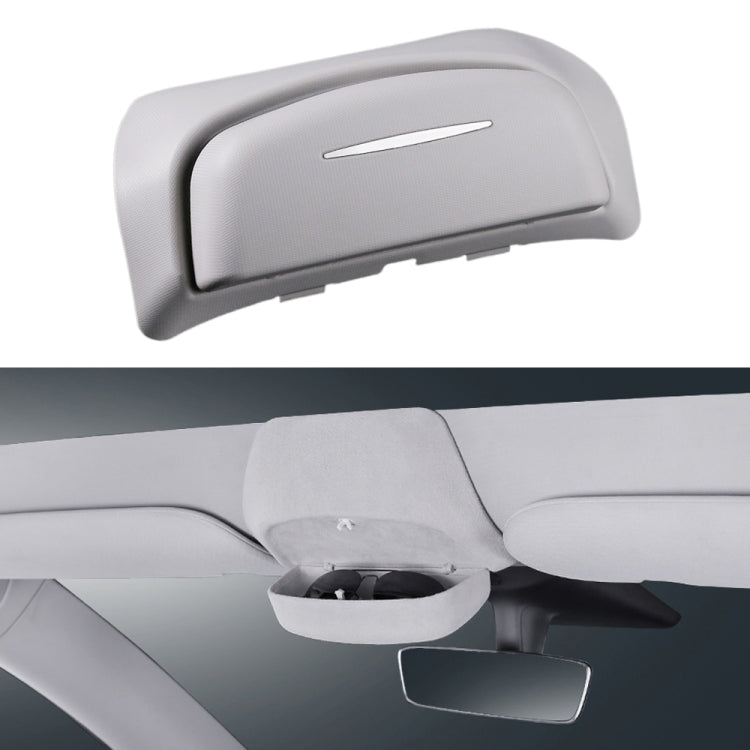 Car overhead glasses storage box cover, light gray with center accent panel