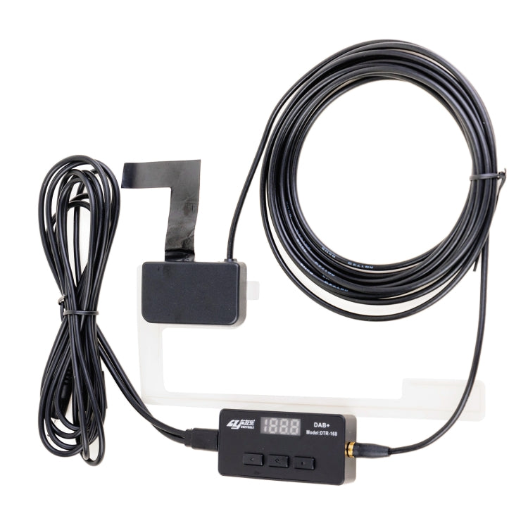 Car DAB+ receiver box with adhesive antenna pad and cable set