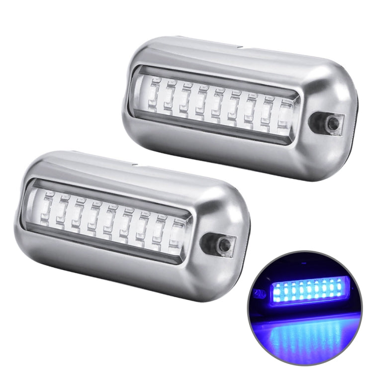 Waterproof stainless steel underwater LED light set, two fixtures with blue glow detail