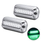 Waterproof stainless steel underwater LED light set, two fixtures with green glow detail