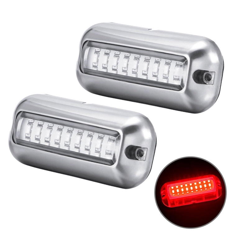 Waterproof stainless steel underwater LED light set, two fixtures with red glow detail