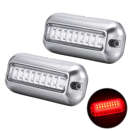 Waterproof stainless steel underwater LED light set, two fixtures with red glow detail