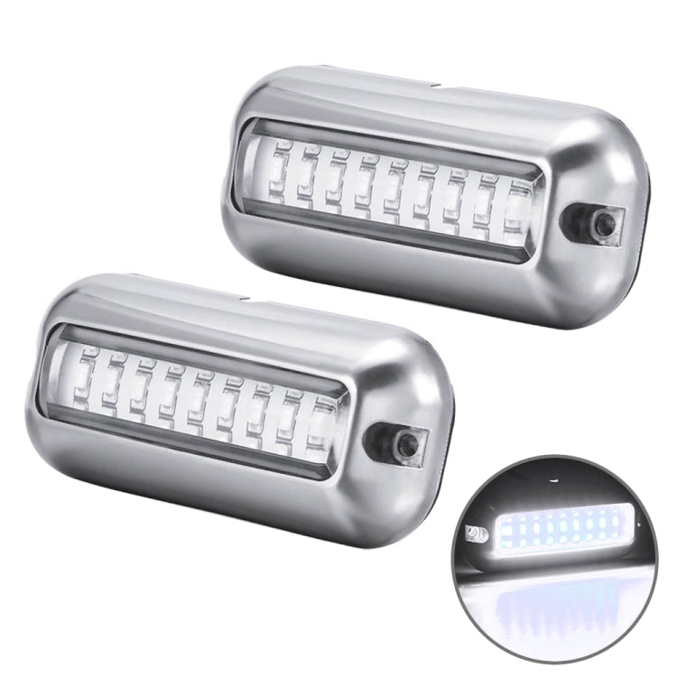 Waterproof stainless steel underwater LED light set, two fixtures with white glow detail